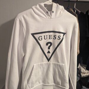 white guess pullover hoodie mens small